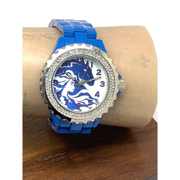 Disney Frozen Women's Watch WDS000835 Quartz Blue Band Crystals Bezel 41mm - Picture 12 of 15